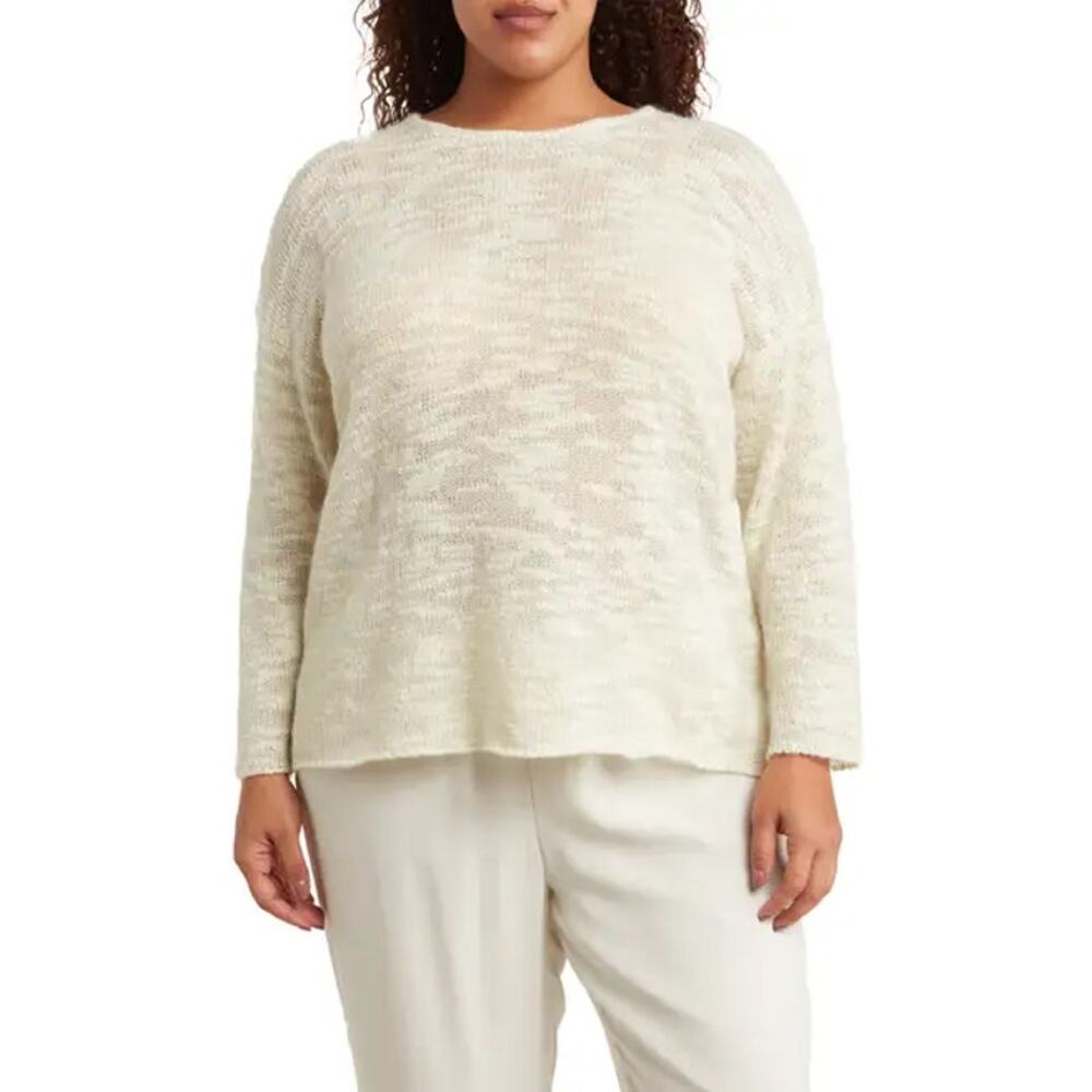 nwt EILEEN FISHER sz 1X Crew Neck Long Sleeve tencel lyocell top in soft white